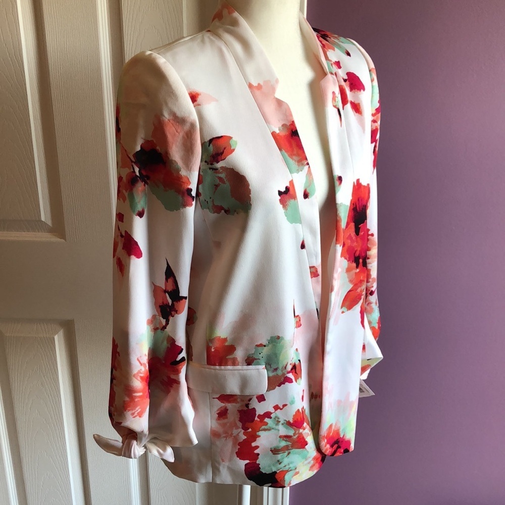 New Calvin Klein Flower floral white red green black blazer jacket 4P - Picture 2 of 9